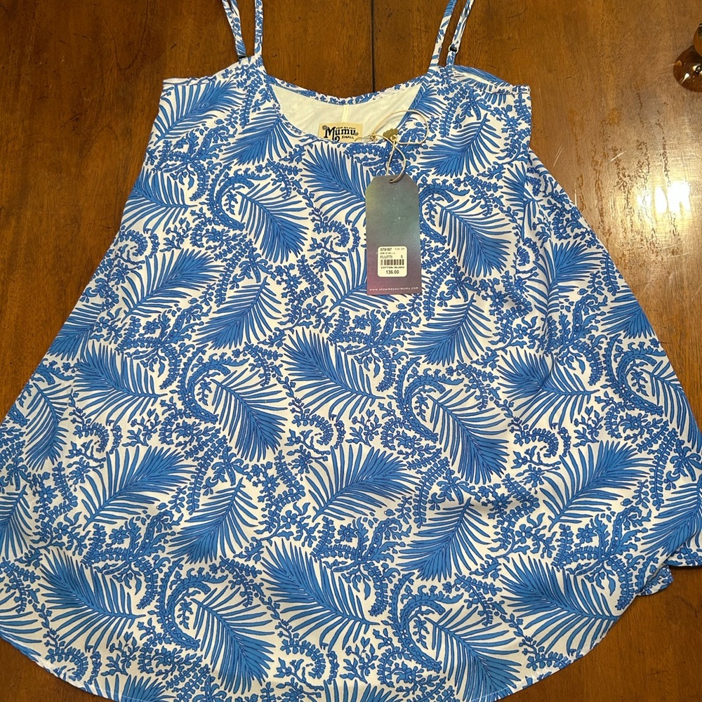 Show Me Your MuMu White and Blue Boxy Sleeveless Tunic